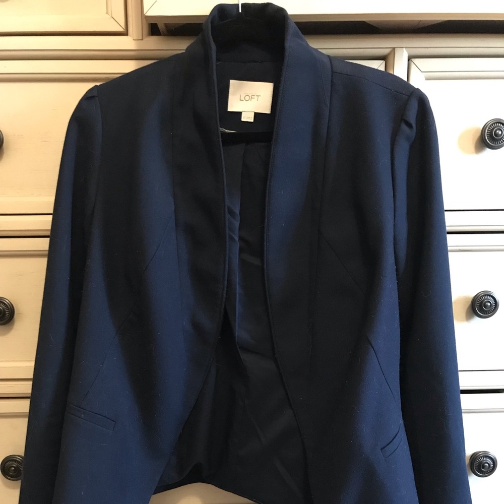 LOFT Buttonless Open Navy Blue Blazer